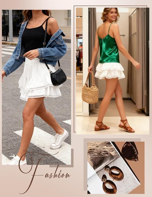 LOMON Flowy Skorts for Women - High Waist Ruffle Tiered Mini Skirts for Tennis & Golf | Casual Crochet Design