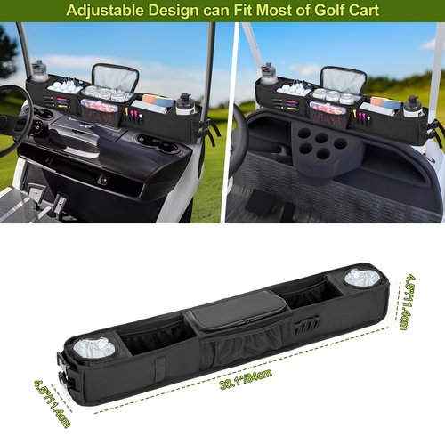 PGmoon Golf Cart Storage Tray, No-Drilling Front Storage Basket Compatible with EZGO, Club Car, Kandi Golf Carts, Organizer with Cooling Compartment (Patent Design)