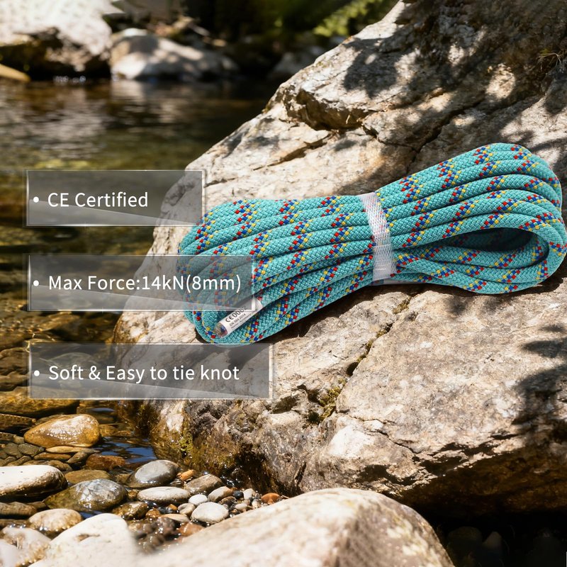 NewDoar CE & UIAA Certificated 5/16in(8mm) Static Climbing Rope 14KN High Strength Accessory Cords Safety for Rock Climbing, Outdoor Survival, Hiking, Mountaineering-Blue/33FT
