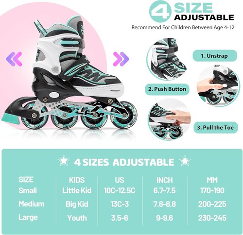 2PM SPORTS Cytia Pink Girls Inline Skates - Adjustable Light-Up Wheels for Fun Beginner Roller Skating