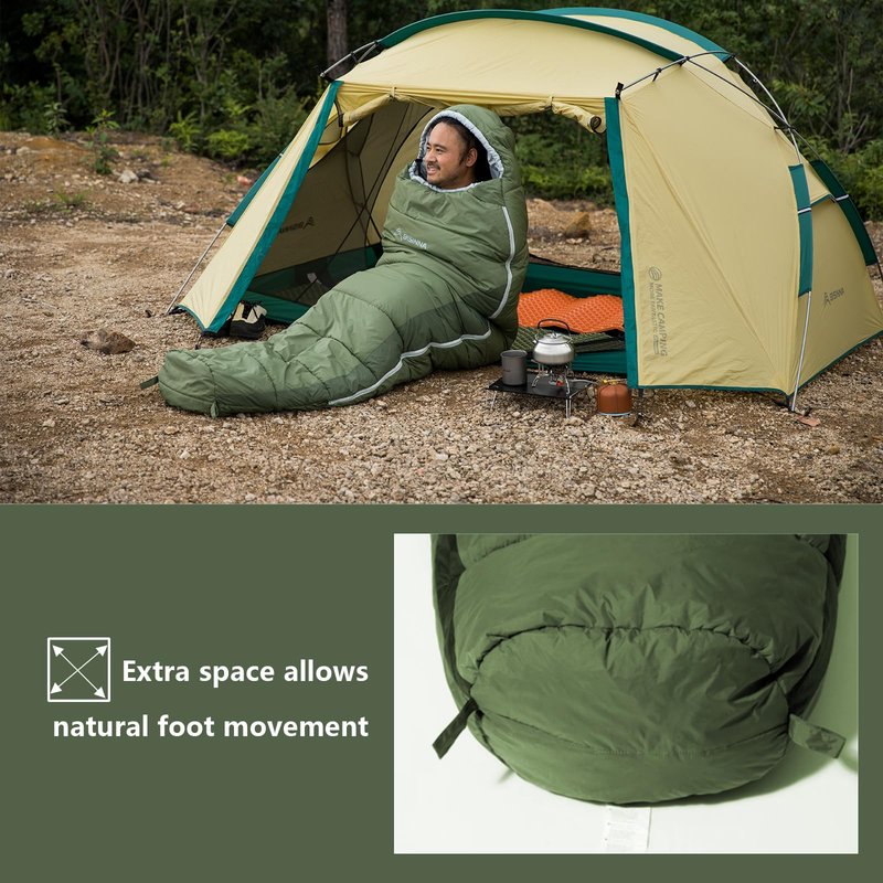 BISINNA Mummy Sleeping Bag for Adults 14-41℉ Cold Weather 3-4 Season Camping Sleeping Bags with Compression Sack for Backpacking Hiking Traveling (Green)