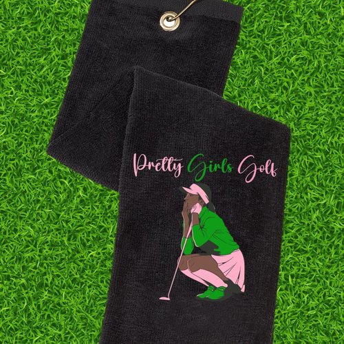 Golf Girl Glam “Pretty Girls Golf” Towel – Pink & Green Luxury Embroidered Women’s Golf Towel | Stylish Golf Bag Accessory & Gift for Female Golfers
