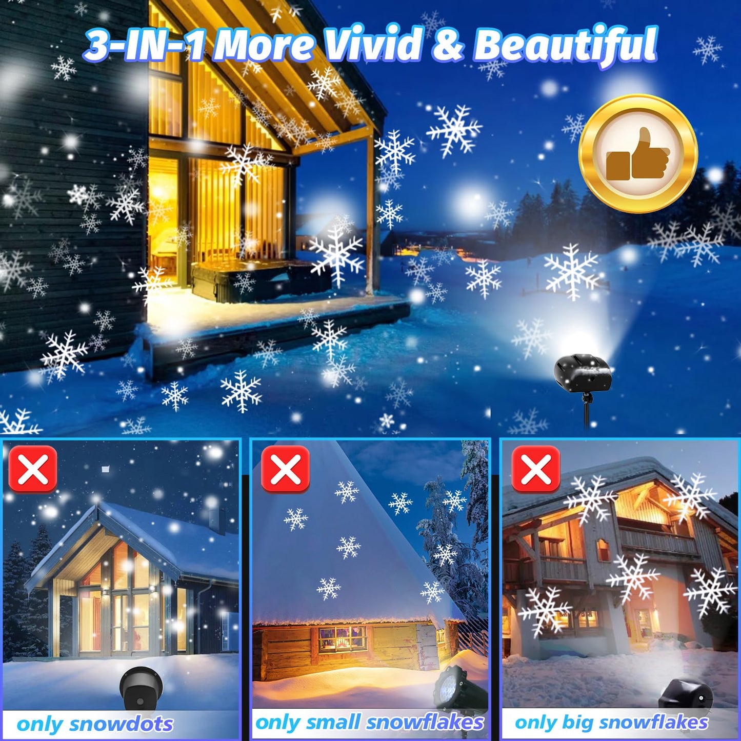 Christmas Snowflake Projector Lights Outdoor, Brighter High Definition LED Snowflake Lights Remote Control, IP65 Waterproof Christmas Decorations Lighting for Indoor Xmas Holiday Party Garden Patio