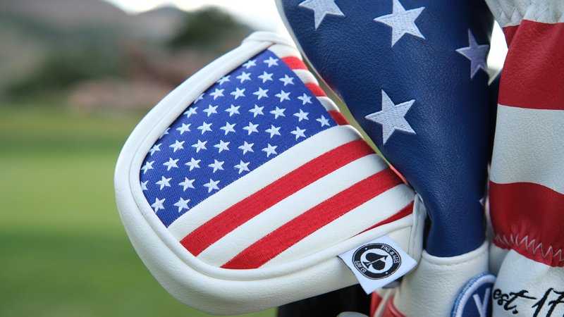 Pins & Aces USA Head Cover - Premium, Hand-Made Leather, Hi Quality Headcover - American Pride Styled, Tour Quality Golf Club Cover - Style and Customize Your Golf Bag (Mallet)