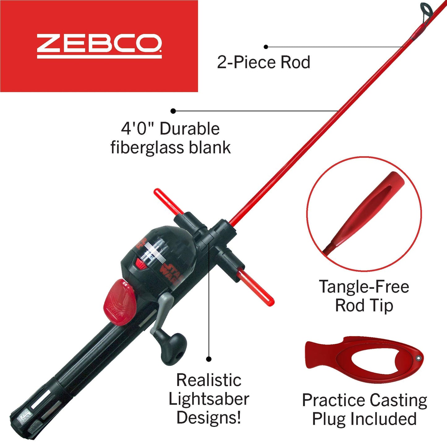 Zebco Star Wars Spincast Reel and Fishing Rod Combo, QuickSet Anti-Reverse Fishing Reel