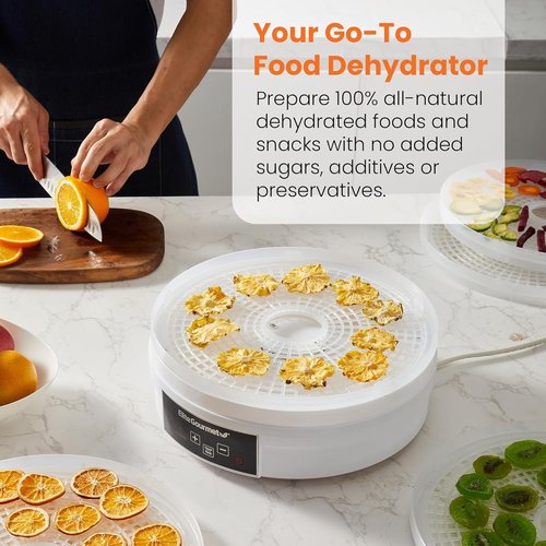 Elite Gourmet Digital Food Dehydrator - 5 BPA-Free Trays, Adjustable Timer & Temperature Control | White