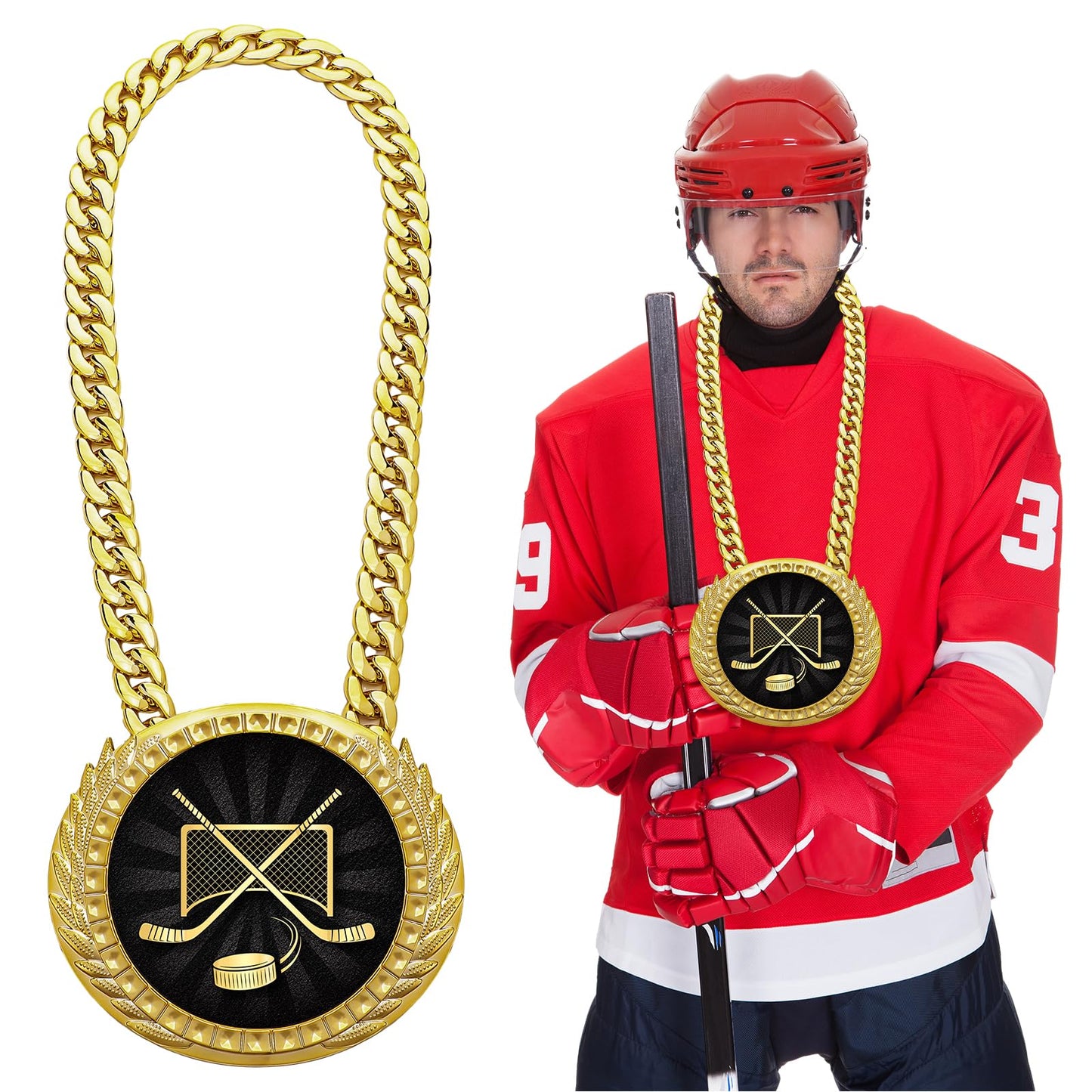 Tondiamo Sports MVP Turnover Chain Medal 6 Big Gold Champ Award Necklace Chain Baseball Basketball Football Soccer Softball Volleyball Competitions Prize Gifts Party Favors(Hockey)