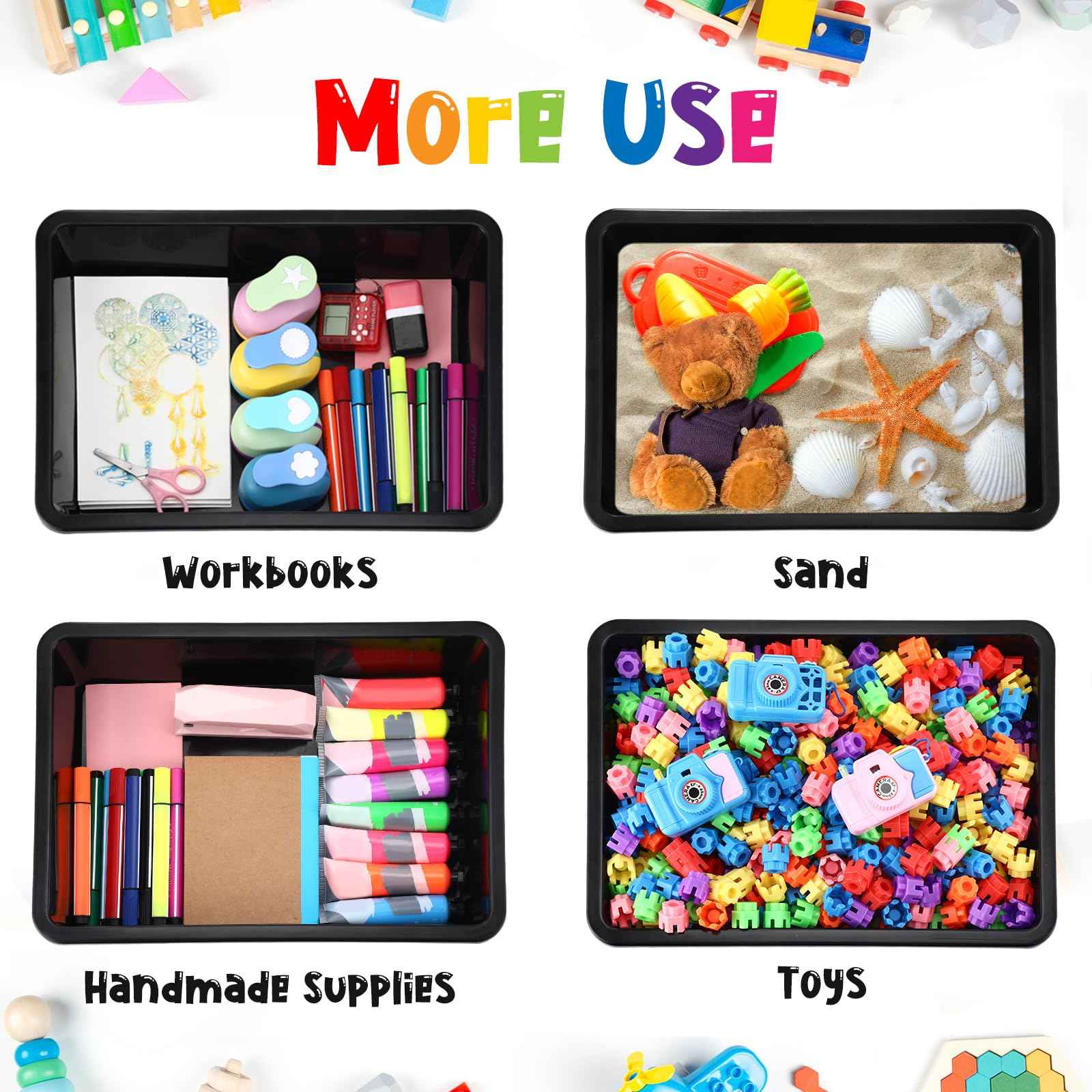 Qunclay 16 Pcs Flat Storage Tray Organizer Bin Letter Size Paper Trays for Classroom Art Activity Plastic Stackable File Paper Organizer for School Office Teacher Book Organization, Black