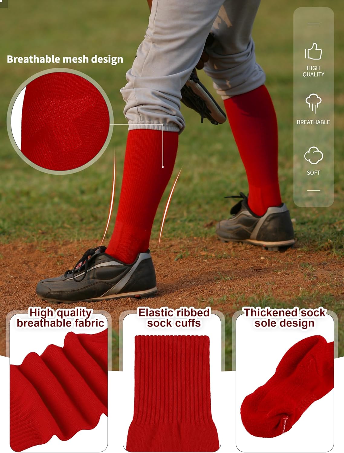 Skiennix Youth Baseball Socks & Belt Set - Adjustable Cotton for Boys & Girls - 2 Pairs