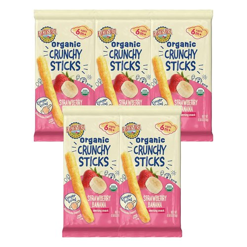 Earth's Best Organic Baby Food - Dissolvable Teething Snacks for Babies 6+ Months | Strawberry Banana Crunchy Sticks, 0.56 oz (Pack of 5)