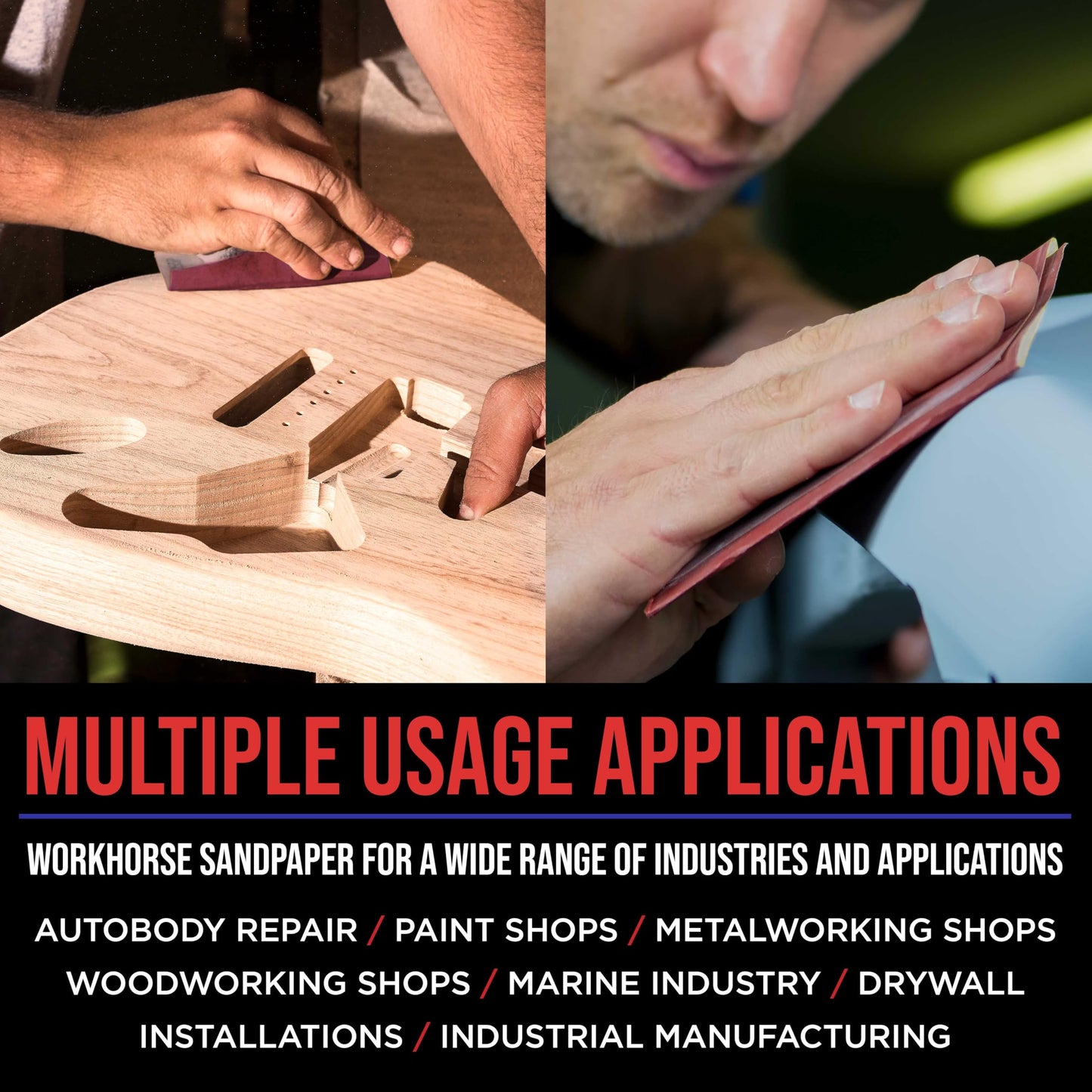 ProductionShop Premium 1/4 Sheet Size Red Sanding Sheets, 50 Sheet Variety Pack, Grits 40, 80, 100, 120, 180, 220, 320, 400, 600, 800 - Hook & Loop Backing Sandpaper - Palm Sanders, Sanding Blocks