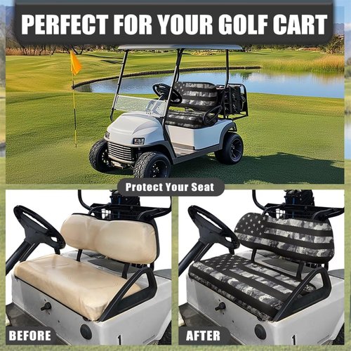 SEANATIVE Universal Fit Golf Cart Seat Covers Breathable Club Golf Cart Seat Cushions American Flag 2-Pack with Non-Slip Backing Golf Car Accessories Quick-Install Cover