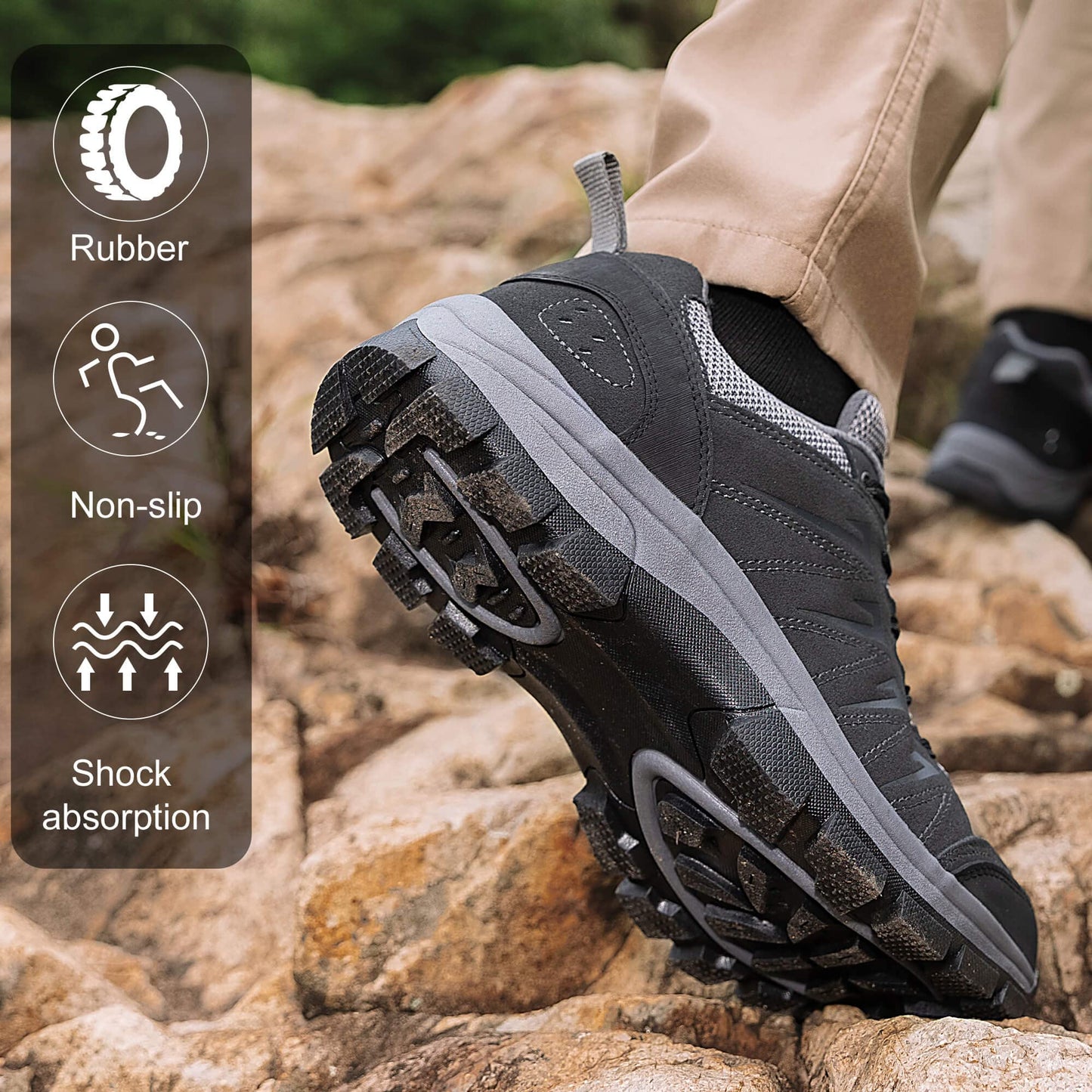 OL OUTJET LEGEND Men's Waterproof Hiking Shoes Leather Comfortable Lightweight Anti-Slip Outdoor Walking Work Sneakers Black