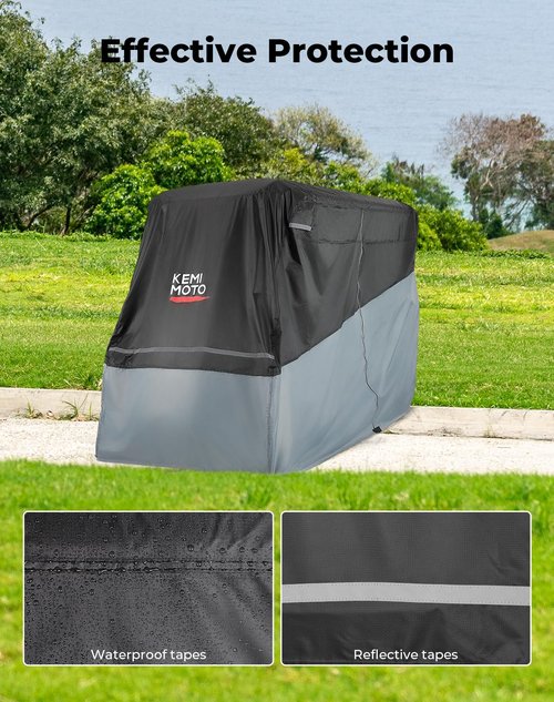 KEMIMOTO Golf Cart Cover 2 Seater, Universal 600D Waterproof Golf Cart Rain Cover with Storage Bag Compatible with EZGO Club Car 2 Passenger, Gray