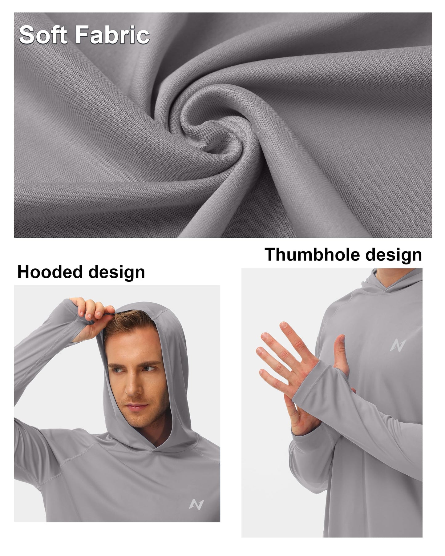 isnowood Sun Shirt UPF 50+ Men's Fishing Long Sleeve UV Protection Hoodie Hiking Rash Guard Swimming Running Gray