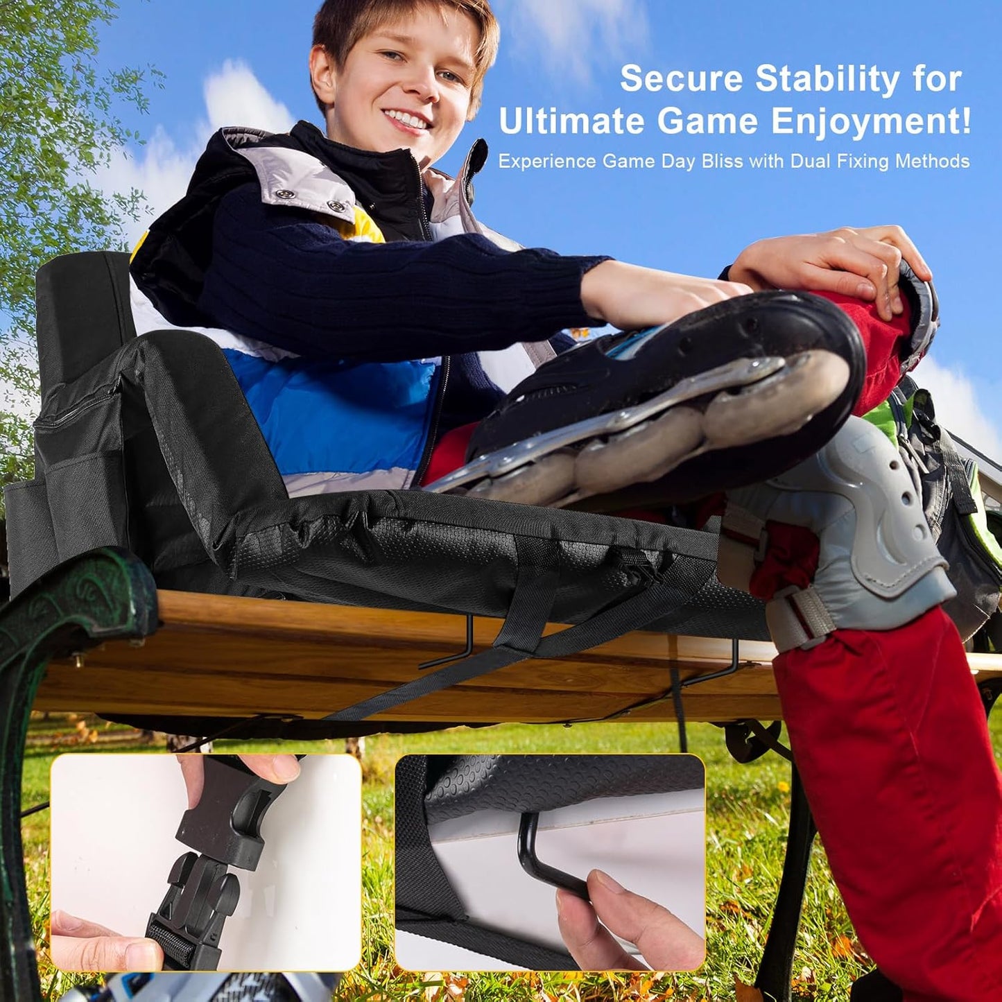 Yeyeeyyee Stadium Seats - Wide Bleacher Chairs with Back Support & Cushion | 22.5" Waterproof Black
