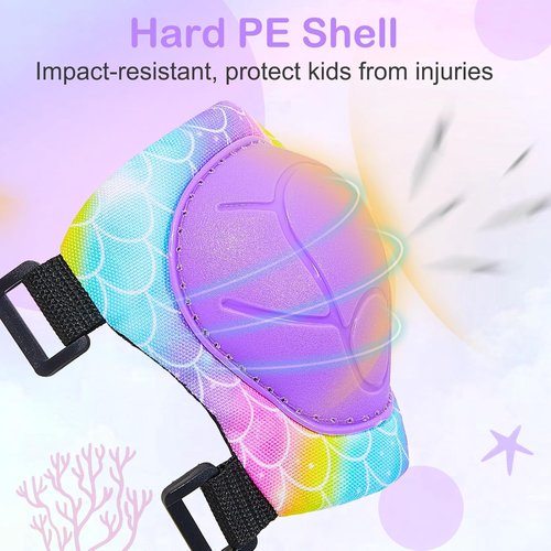 FIODAY Kids Knee Pads - Adjustable Elbow Pads & Wrist Guards for Roller Skating | Rainbow Mermaid, 3-8 Years