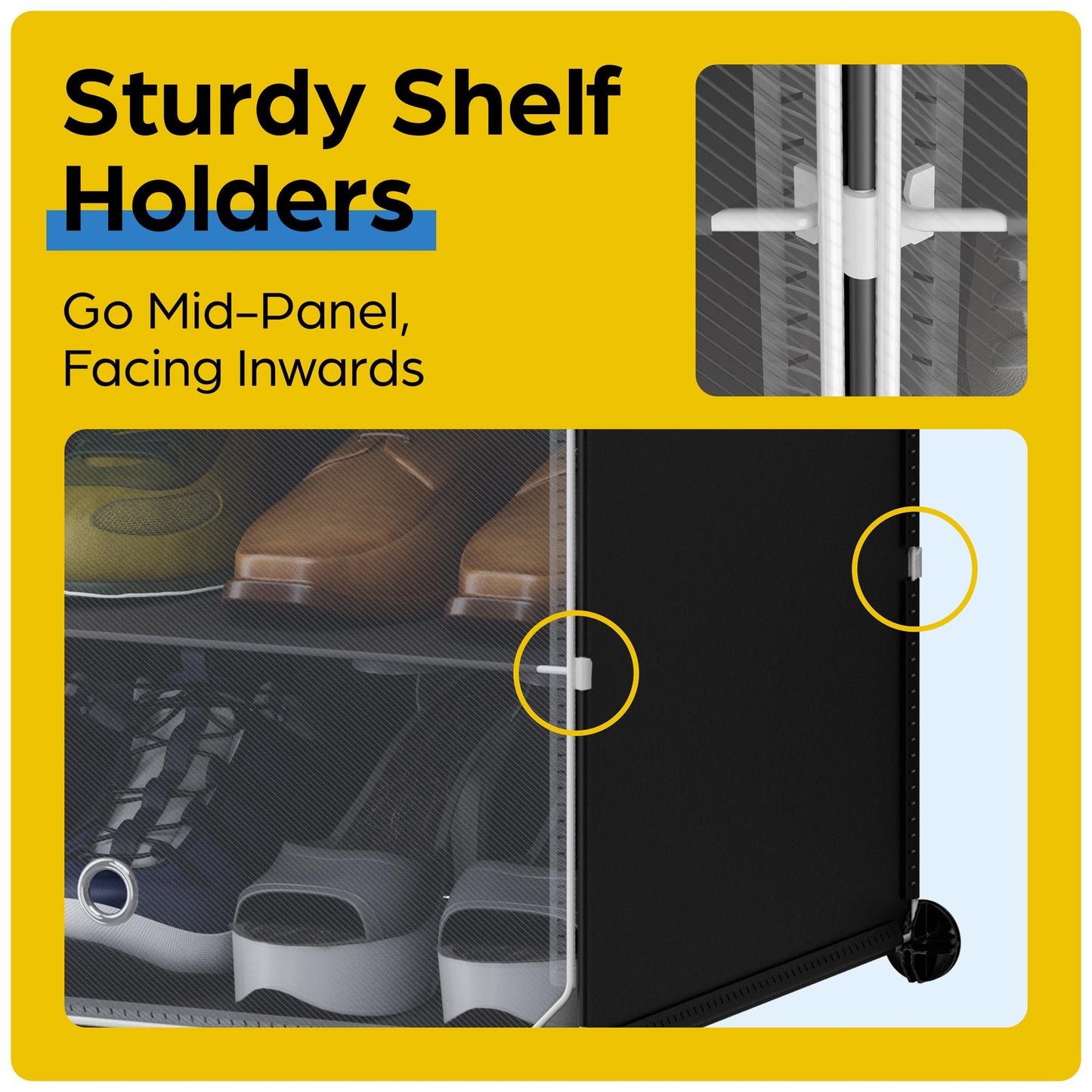 CUBEDIY Shelf Holders for Shoe Organizer | 16 Mid-Panel Hooks | Spare Parts for Shoe Storage Cabinet | Customizable Shoe Organizer Closet | Extras for Shoe Rack Organizer Set (White)