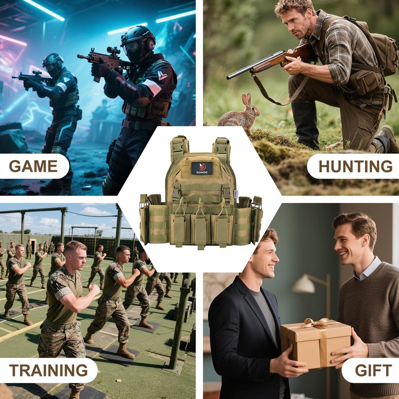 Adjustable Quick Release Tactical Vest, Molle Airsoft Vest, Lightweight Modular Airsoft with Multiple Pouches For Training (Army Green)