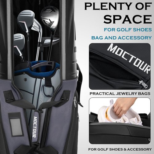 MOCTOUR Golf Travel Bags for Airlines with Wheels & ABS Hard Case Top, Protect Your Clubs, Waterproof 1680D Oxford Fabric and Oversize Tank Wheels, Lightweight and Easy to Maneuver (Grey)