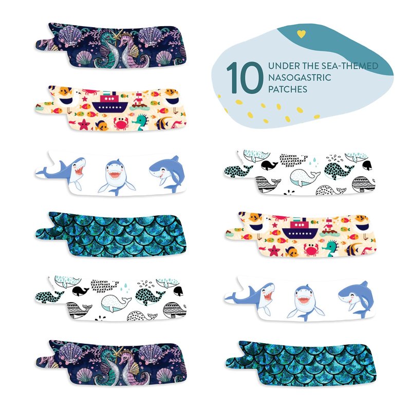 Nasogastric or Oxygen Tube precut Adhesive Tape Under the sea Mix x 10 Pack. (Mix Pack)
