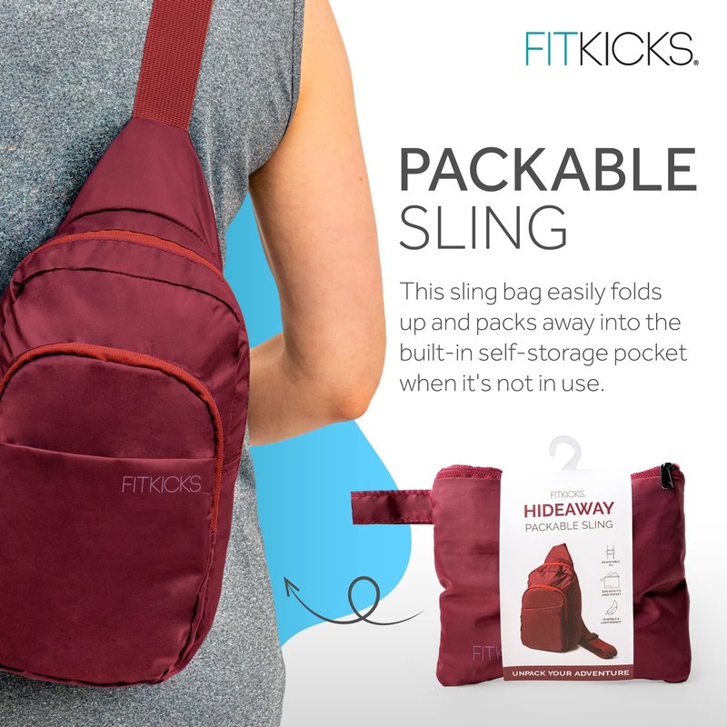FITKICKS Hideaway Packable Sling Bag, Cross-body Bag for Men and Women, Black