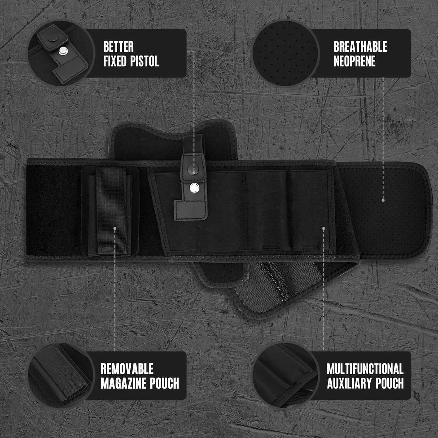 ZZY Belly Band Holster - Concealed Carry Waist Holster for Pistols | Fits Glock, Sig P365, Taurus & More