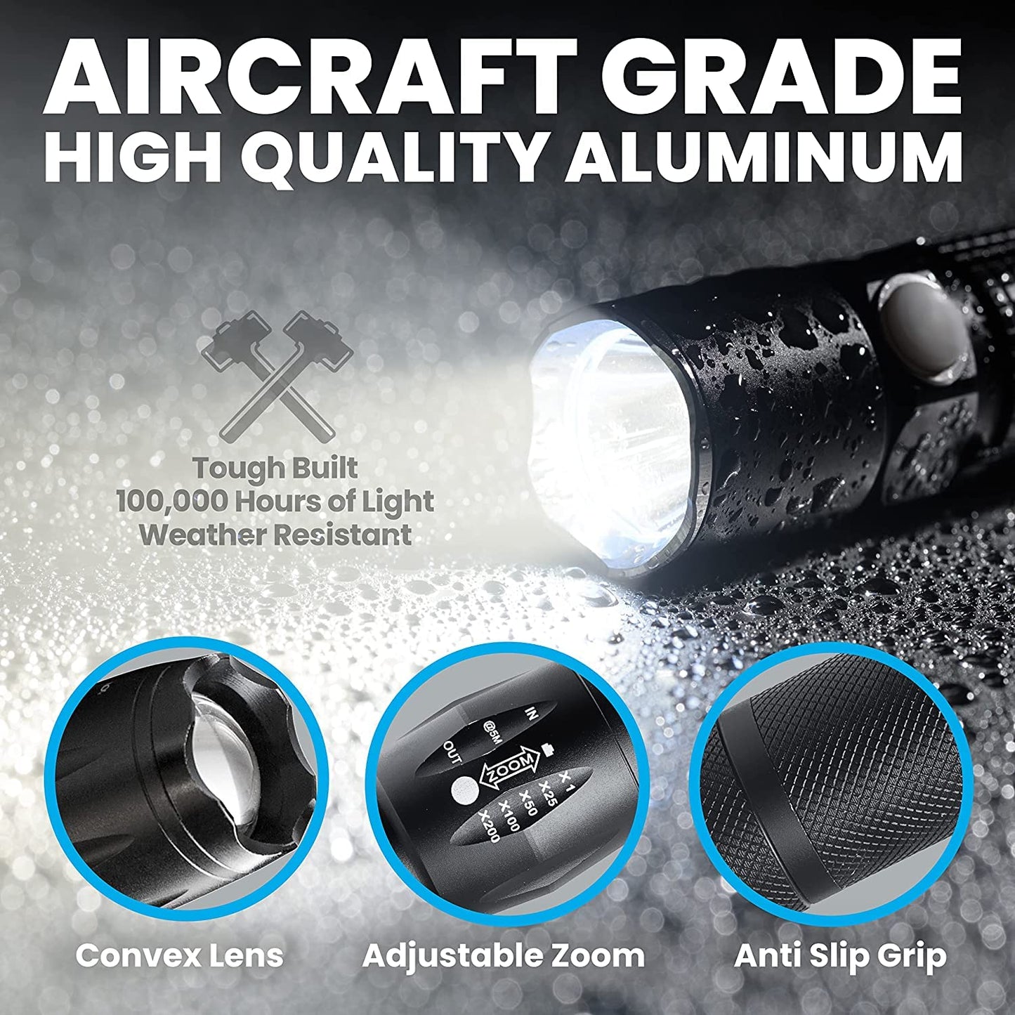 Taclight Flashlight by Bell+Howell High Lumens LED Tactical Flashlight 5 Modes & Zoom Function 40X Brighter Water Proof Handheld Flashlight for Emergency Camping Accessories As Seen On TV Set of 3