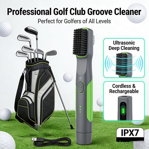 Cordless Electric Ultrasonic Golf Club Brush Groove Cleaner Rechargeable,Portable,with 2 Brush Heads,Waterproof,Golf Accessories for Men Women Golfers