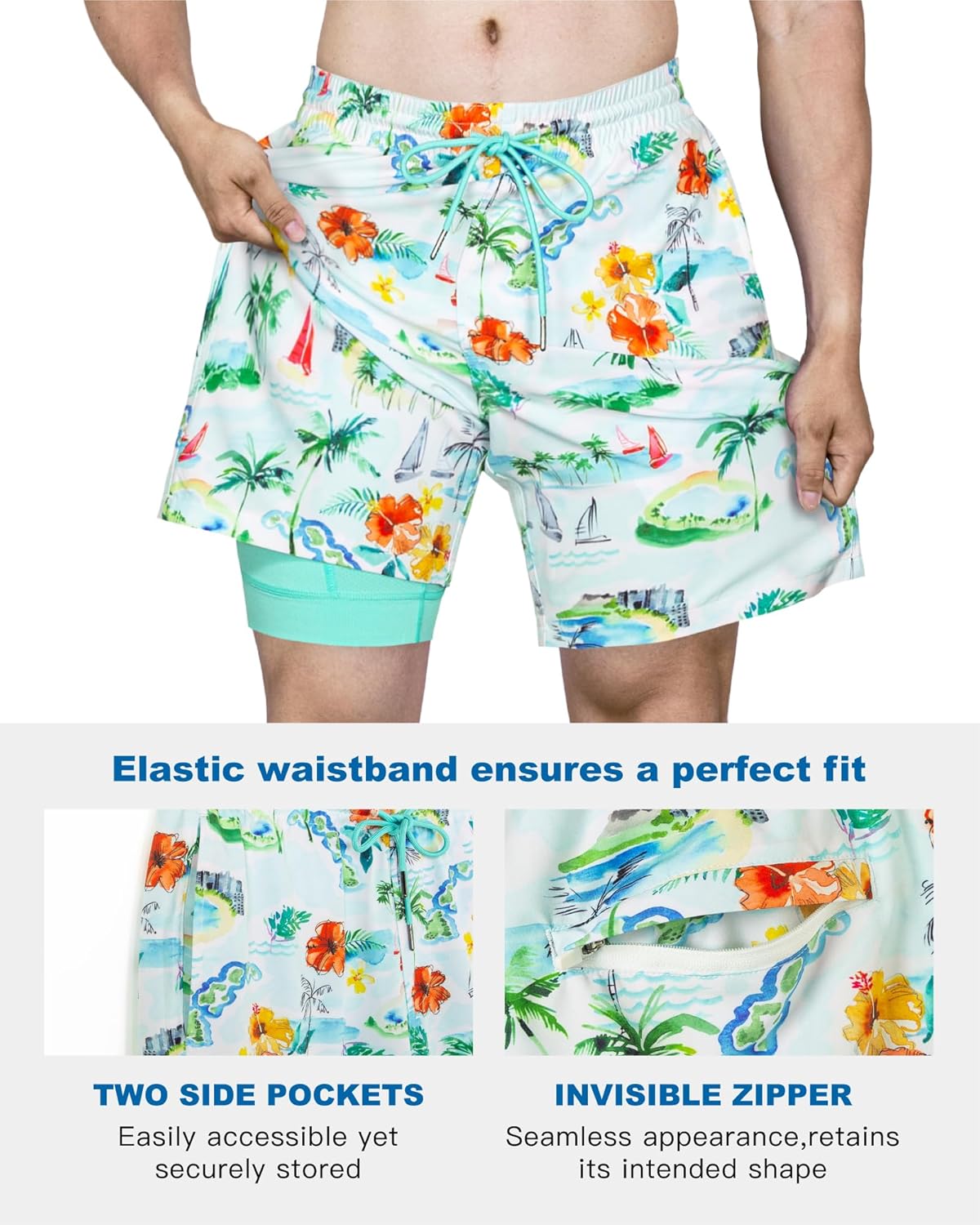 SURF CUZ Men's Swim Trunks - Quick-Dry 7" Compression Liner Shorts | Stretchy & Comfortable