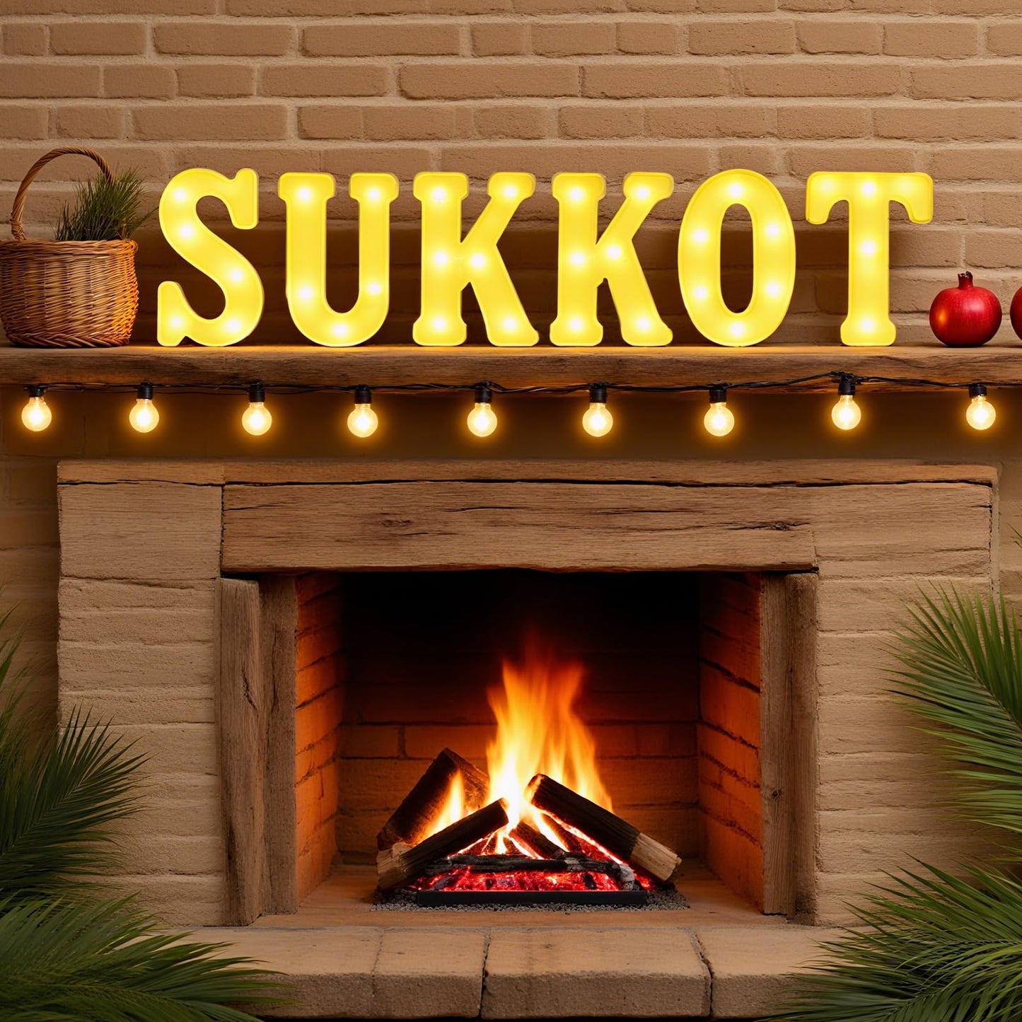 Aurelema 6 Pcs Happy Sukkot Decorations Sukkot Large LED Letter Sign 8.3 Inch LED Lights Battery Powered Table Decorations for Party Gift Tabletop Sukkah