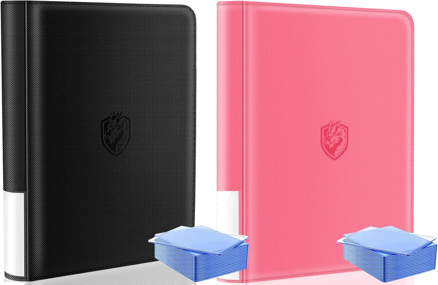 Toploader Binder 2-Pack by [Brand Name] - Waterproof PU Leather, Holds 648 Toploaders & 40 Bonus Card Sleeves | Black & Pink