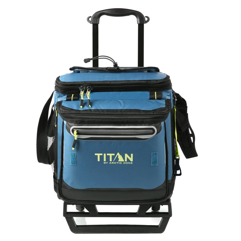 Titan by Arctic Zone Collapsible Wheeled Soft Sided Cooler with Detachable Rolling AT Cart, Insulated Bag with Leak Proof Lining, for Travel, Beach, Picnic, 60 Can Capacity, Marine Blue
