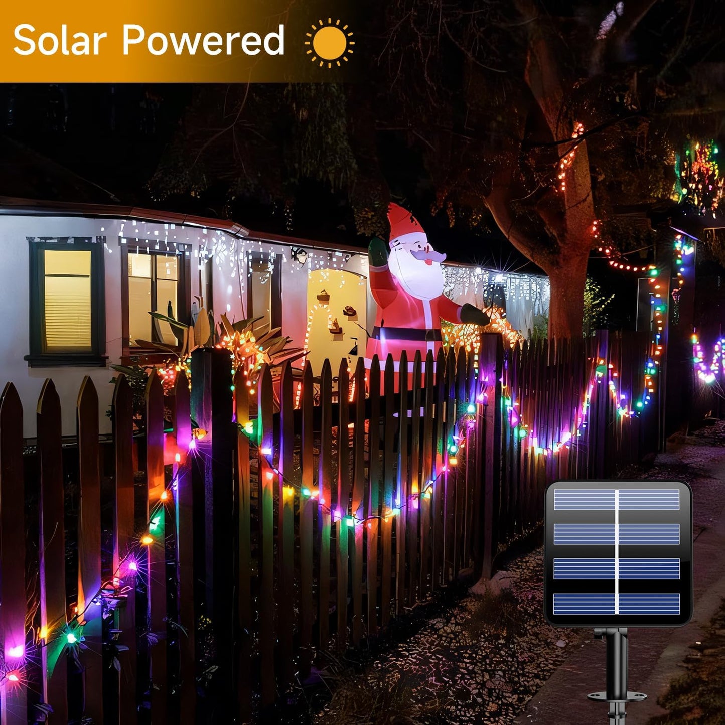 Electight Solar Fairy Lights Outdoor, 66FT 200 LEDs Solar Powered String Lights with 8 Lighting Modes, Waterproof Solar Fairy String Lights for Outside, Christmas, Holiday (Multicolor)