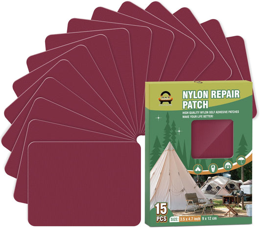 OAZ 15 Pieces 3.5 x 4.7 inch Nylon Repair Patches Nylon Fabric Patch Self-Adhesive Tent Repair Tape Waterproof Lightweight Repair Patches Repair Patch Kit for Clothing Down Jacket Bag (Burgundy)