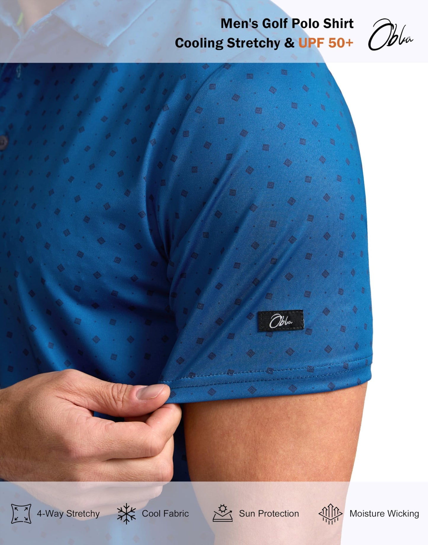 Obla Mens Golf Polo Shirts Short Sleeve Dry Fit Performance Moisture Wicking Casual Print Collared Golf Shirts for Men(Blue Circle_L)
