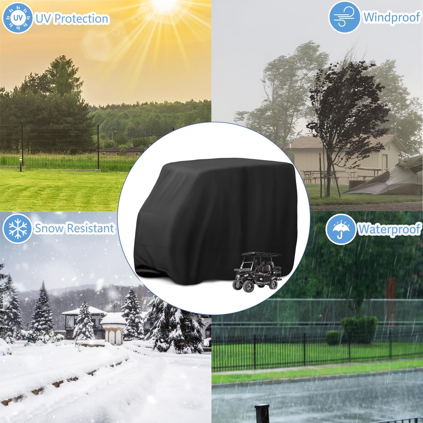 Jungda Golf Cart Cover,Waterproof Universal 4 Passenger Golf Cart Covers,Golf Cart Accessories for Outdoor Storage Protective - 118" L x 56" W x 83" H