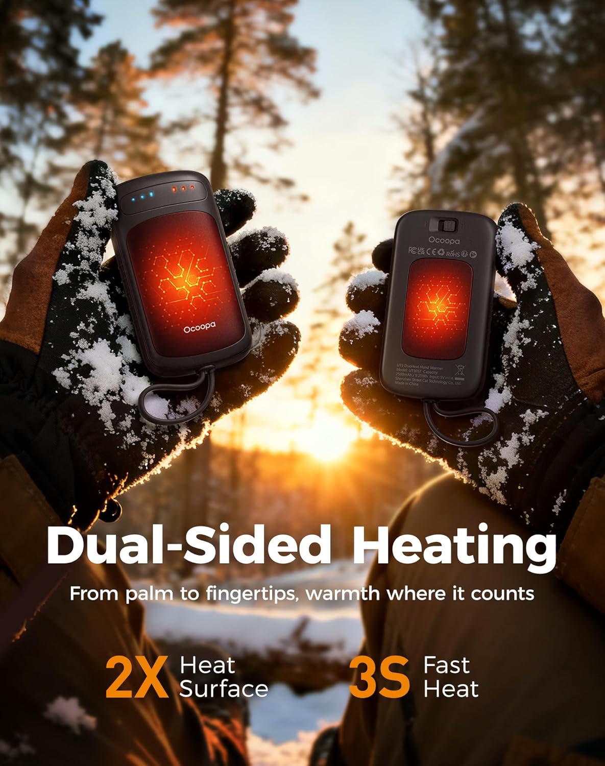 OCOOPA Rechargeable Dual-Sided Hand Warmers - Perfect Stocking Stuffers for All Ages - 2 Pack