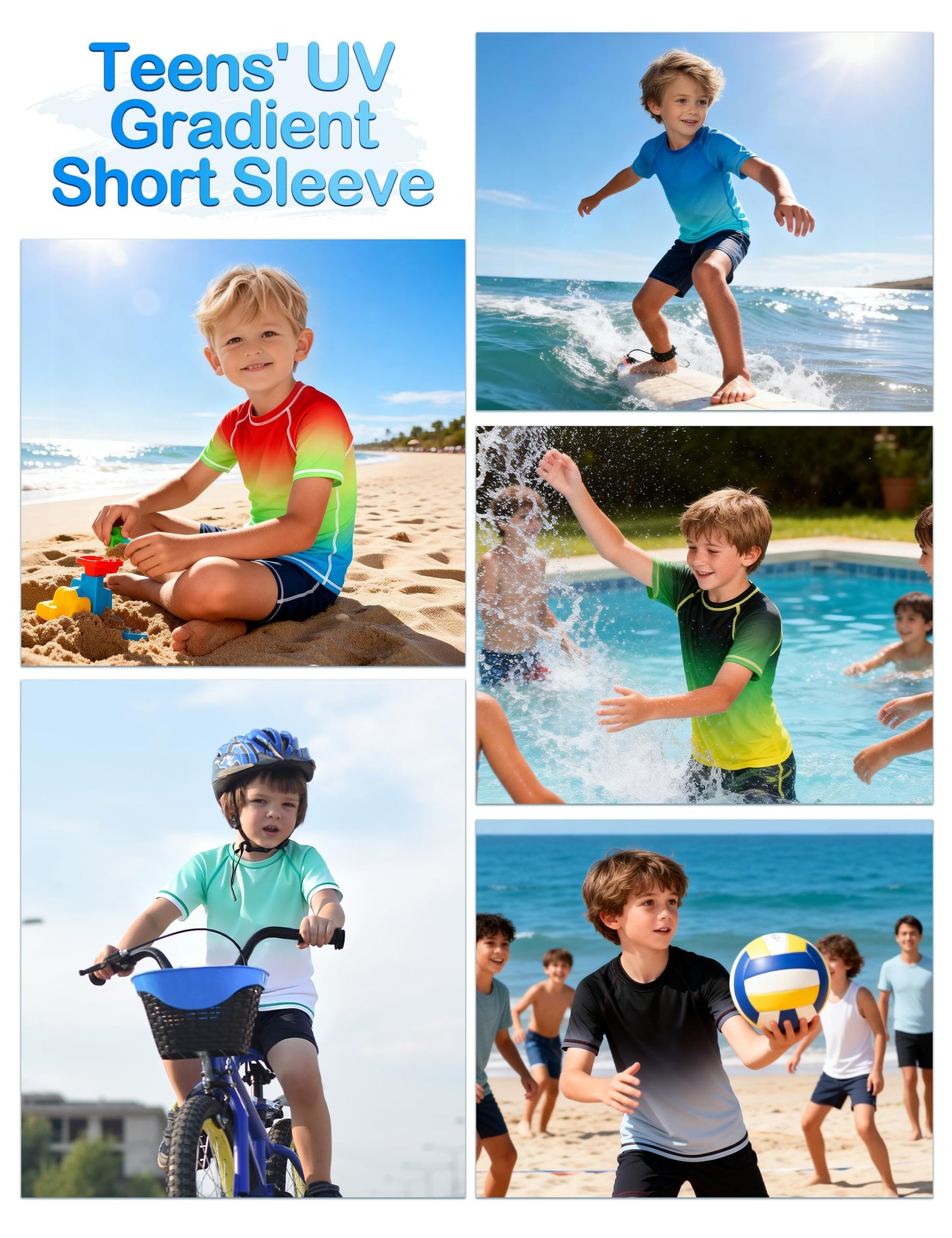 DRONIRING Boys' Rash Guard Swim Shirt, UPF 50+ Sun Protection Short Sleeve, Kids Youth Water Shirt for Swimming Surf Beach