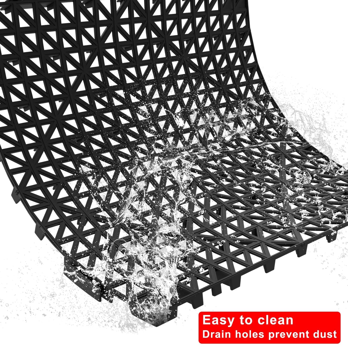 48 PCS Modular Interlocking Cushion, 12" x 12" Interlocking Rubber Floor Tiles with Hole Rubber Mats Drainage Mat, Non Slip Pool Deck Mat Outdoor for Drain Deck Pool Patio (Black)