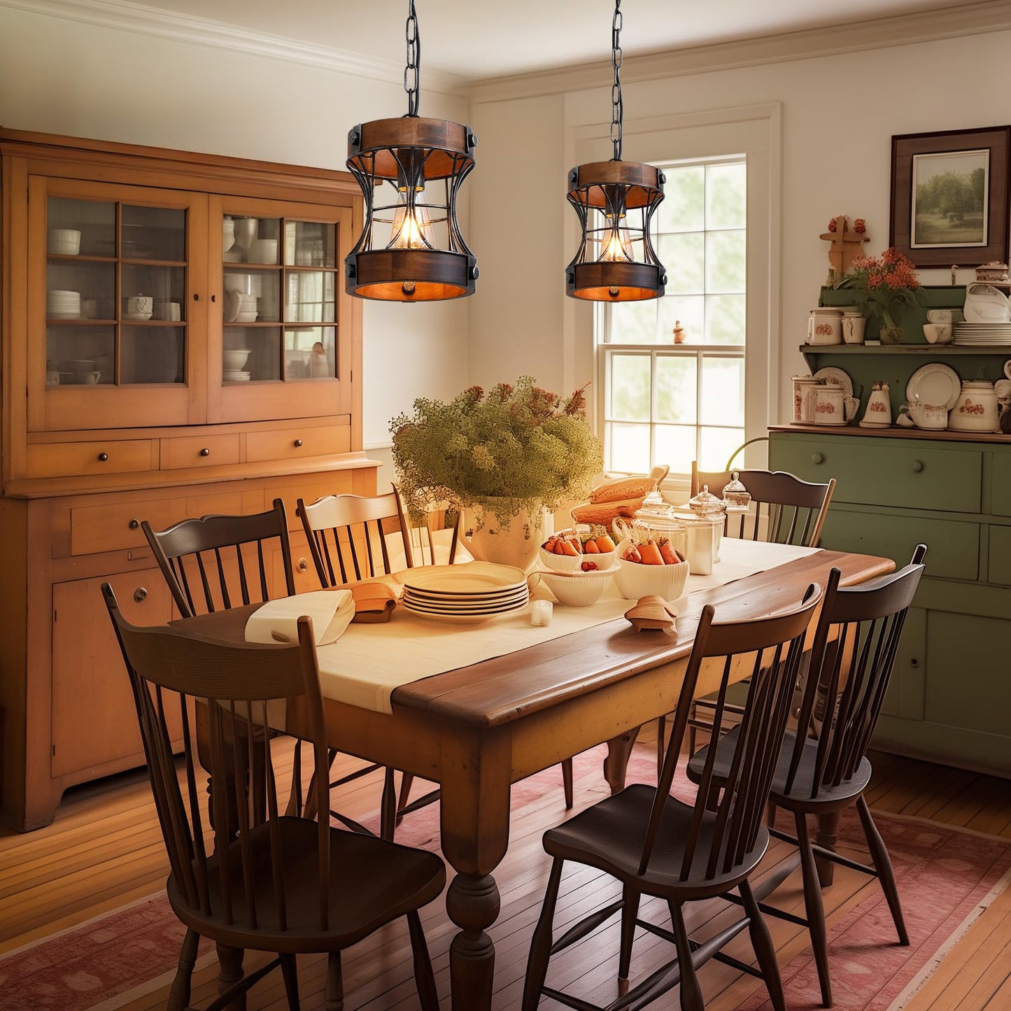 Rustic Chandelier, Modern Farmhouse Chandeliers for Dining Room, Wood Pendant Lights for Kitchen Island Foyer Hallway Bar, 1-Light Retro Rustic Light Fixtures for All Ceilings D 7.5" x H 8.8"