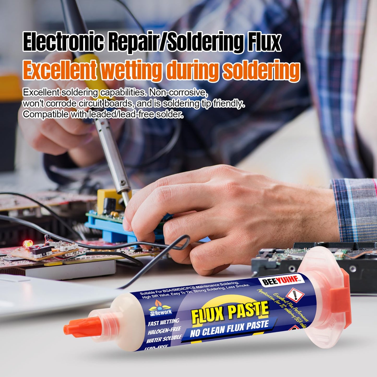 BEEYUIHF No-Clean Soldering Flux Paste, flux for Soldering, Electronics Solder Paste Flux for PCB/IC/BGA/SMD/SMT/LED Repairing #9530-10cc (4 Pack)