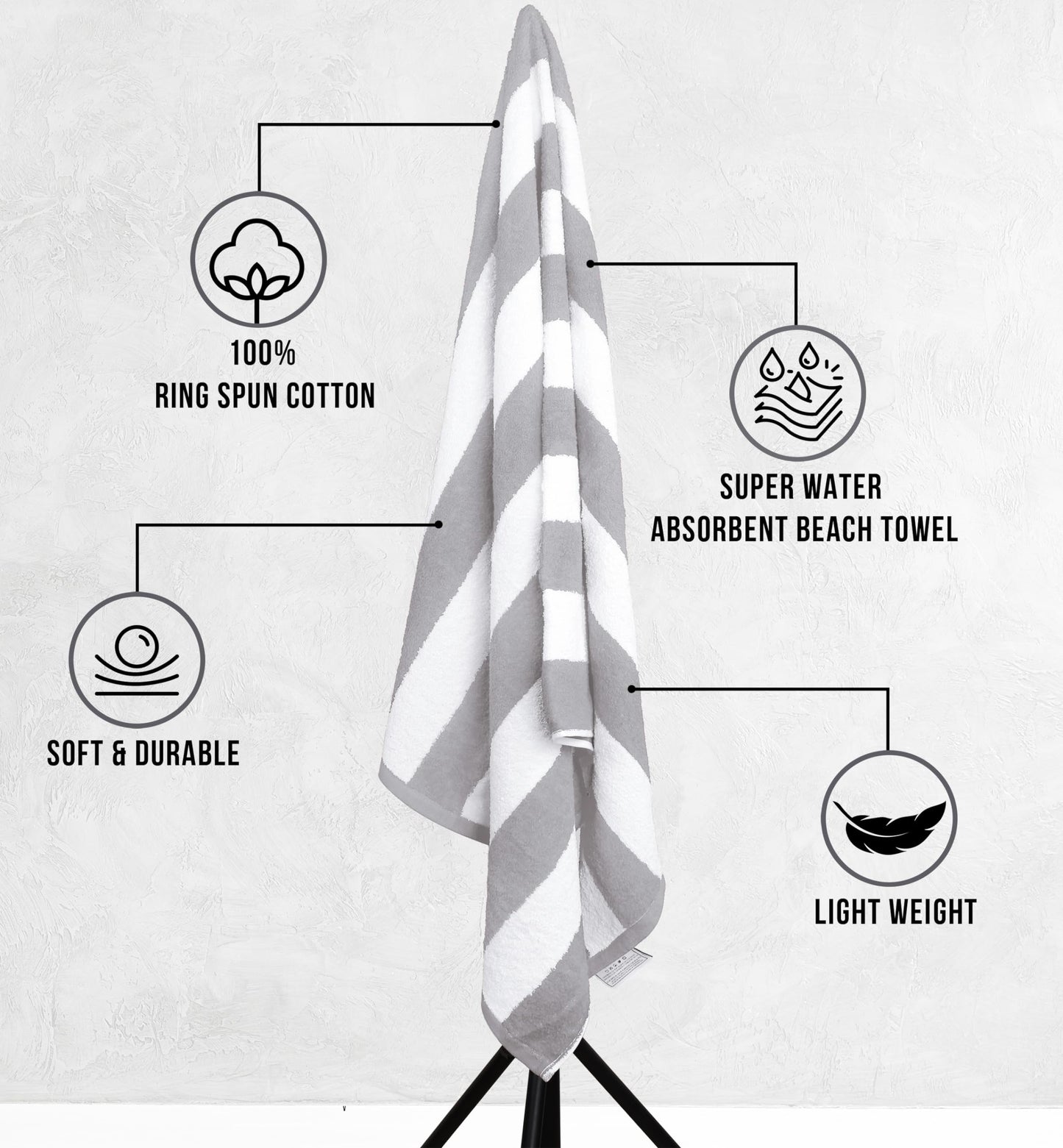 Utopia Towels Cabana Stripe Beach Towel, Oversized 100% Ringspun Cotton Pool Towels, Highly Absorbent Bath Towels for Beach (Red, Navy, Grey & Plum, 30X60 Inch - 4 Pack)