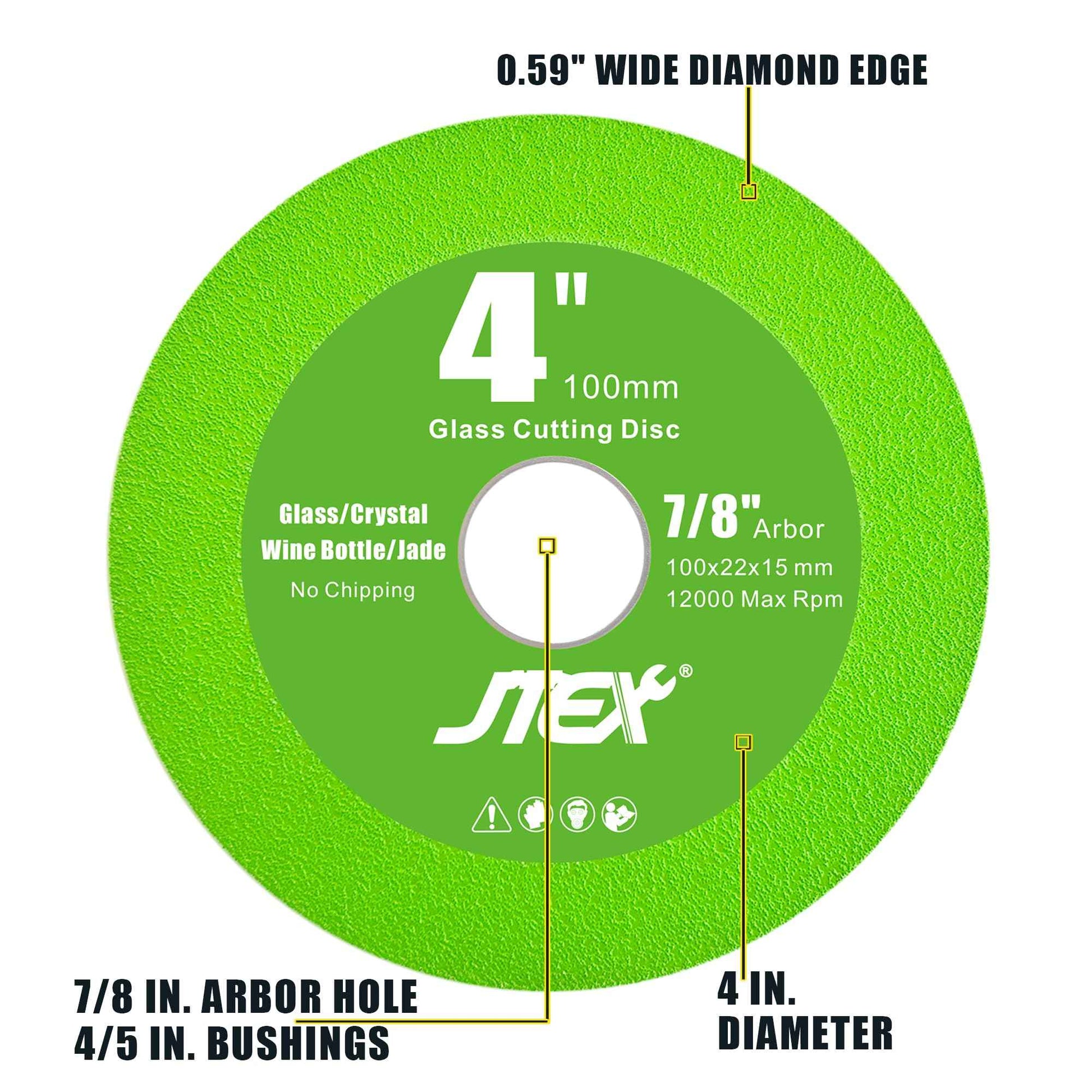 JTEX 4 Inch Ultra-Thin Diamond Glass Cutting Discs (3-Pack) - Suitable for Angle Grinders, Cutting Wine Bottles, Glass, Jade, and More