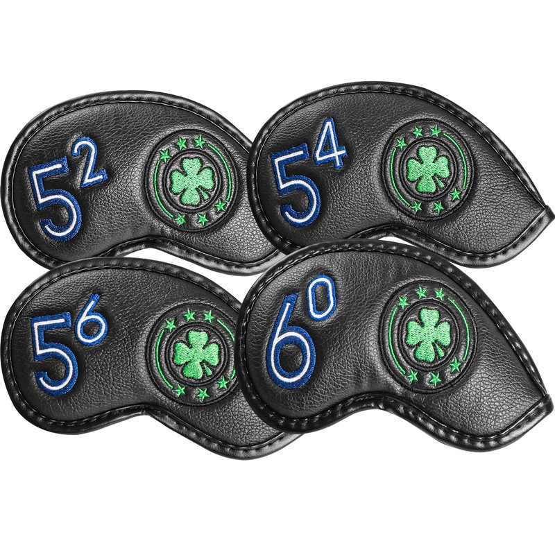 Golf Iron Wedge Head Covers 52° 54° 56° 60° 1 or 4 Pack, Synthetic Leather Clover USA Flag Design Club Head Protection, Universal Headcover Fit Iron Clubs for Men Women (Black Cover-4 Pack)