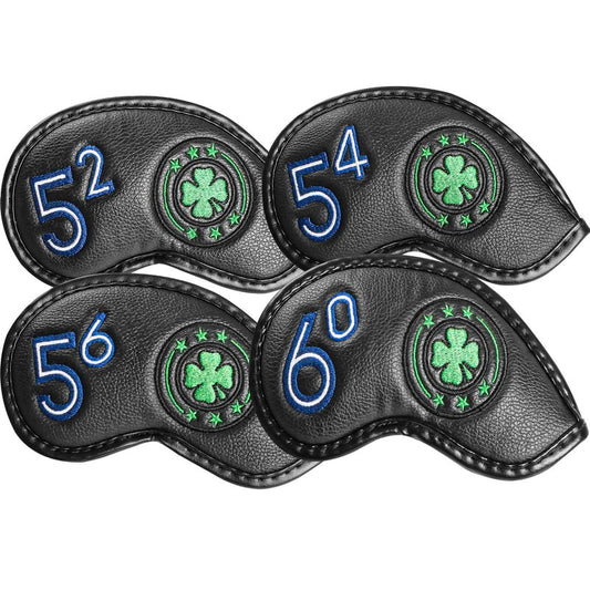 Golf Iron Wedge Head Covers 52° 54° 56° 60° 1 or 4 Pack, Synthetic Leather Clover USA Flag Design Club Head Protection, Universal Headcover Fit Iron Clubs for Men Women (Black Cover-4 Pack)