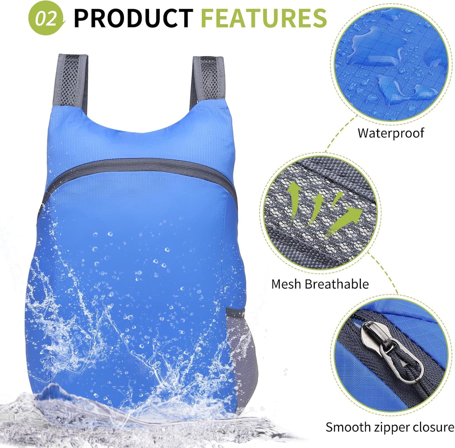 Skiennix 20L Ultra Lightweight Hiking Daypack - Foldable Travel Backpack for Camping | Sapphire Color