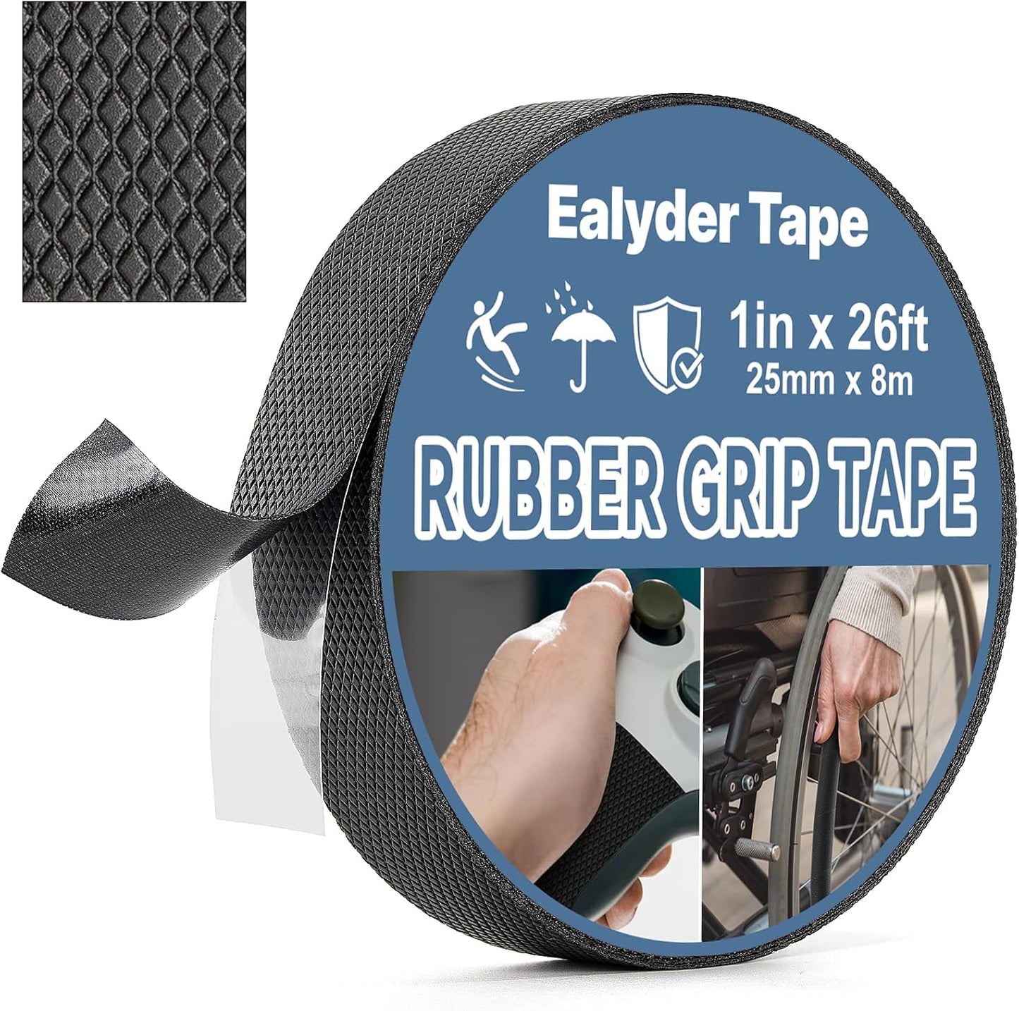 Rubber Grip Tape - 1 Inch x 26 FT | Black Ultra-Thin Anti-Slip Adhesive for Home Use, Waterproof & Heat Resistant