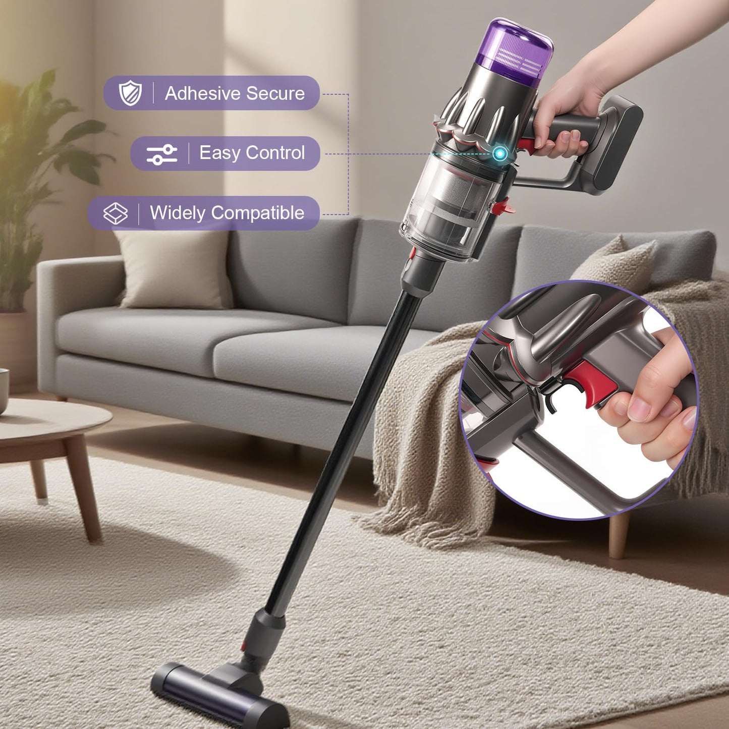 Trigger Lock fits for Dyson Vacuum — Adhesive Power Button Clip ON/OFF Switch Lock Attachment; Fits Most Models V15/V11/V10 (Not for V6/V7/V8/DC Series) — Relieves Finger Pain from Keeping Pressed