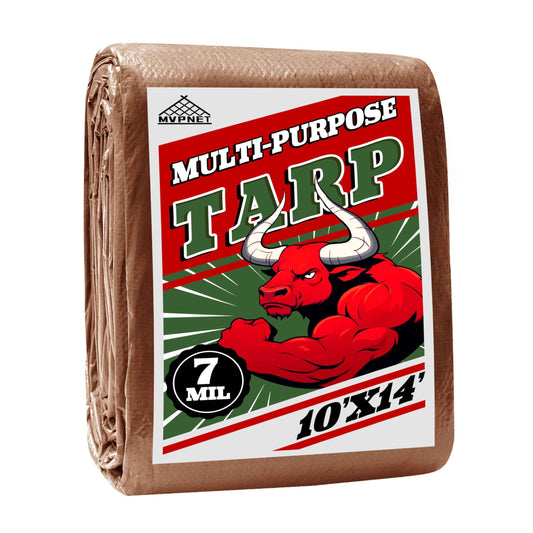 Tarp 10x14 ft 100% Waterproof 7mil Durable Grommets and Reinforced Edges,Uv Resistant,Green/Brown Tarp,Emergency Rain Shelter,Outdoor Cover and Camping Use -by MVPNET